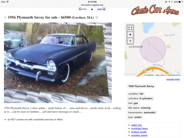 1956 Plymouth 2-Dr Sedan for sale in Worcester, Massachusetts (ID-10251) 1956 Plymouth 2-Dr Sedan for sale in Worcester, Massachusetts (ID-10251)