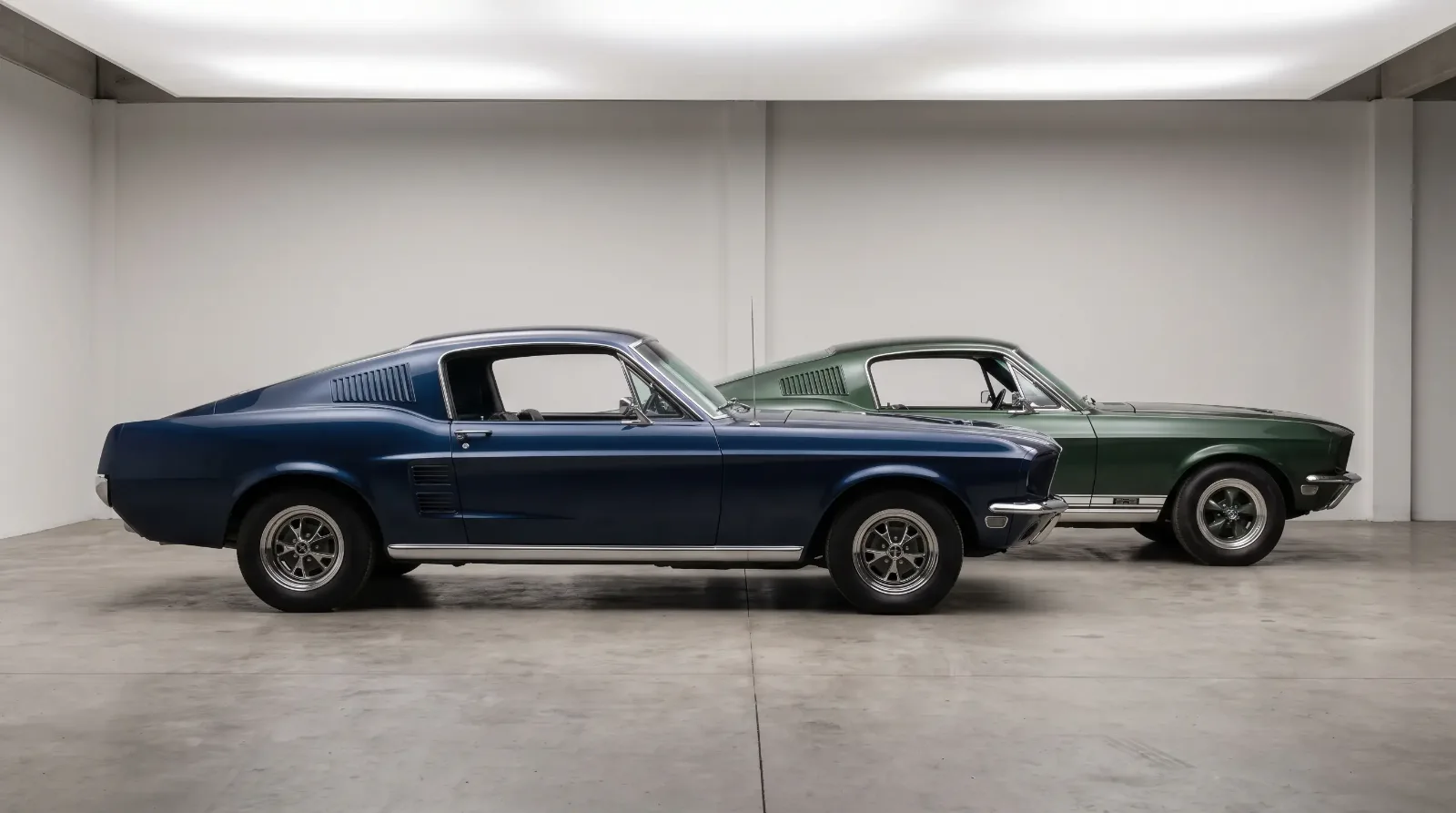 1967 and 1968 Ford Mustang fastbacks side by side