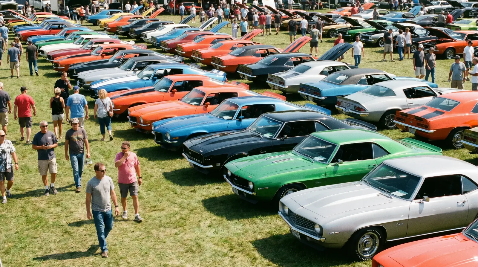 Classic Camaros at a car show
