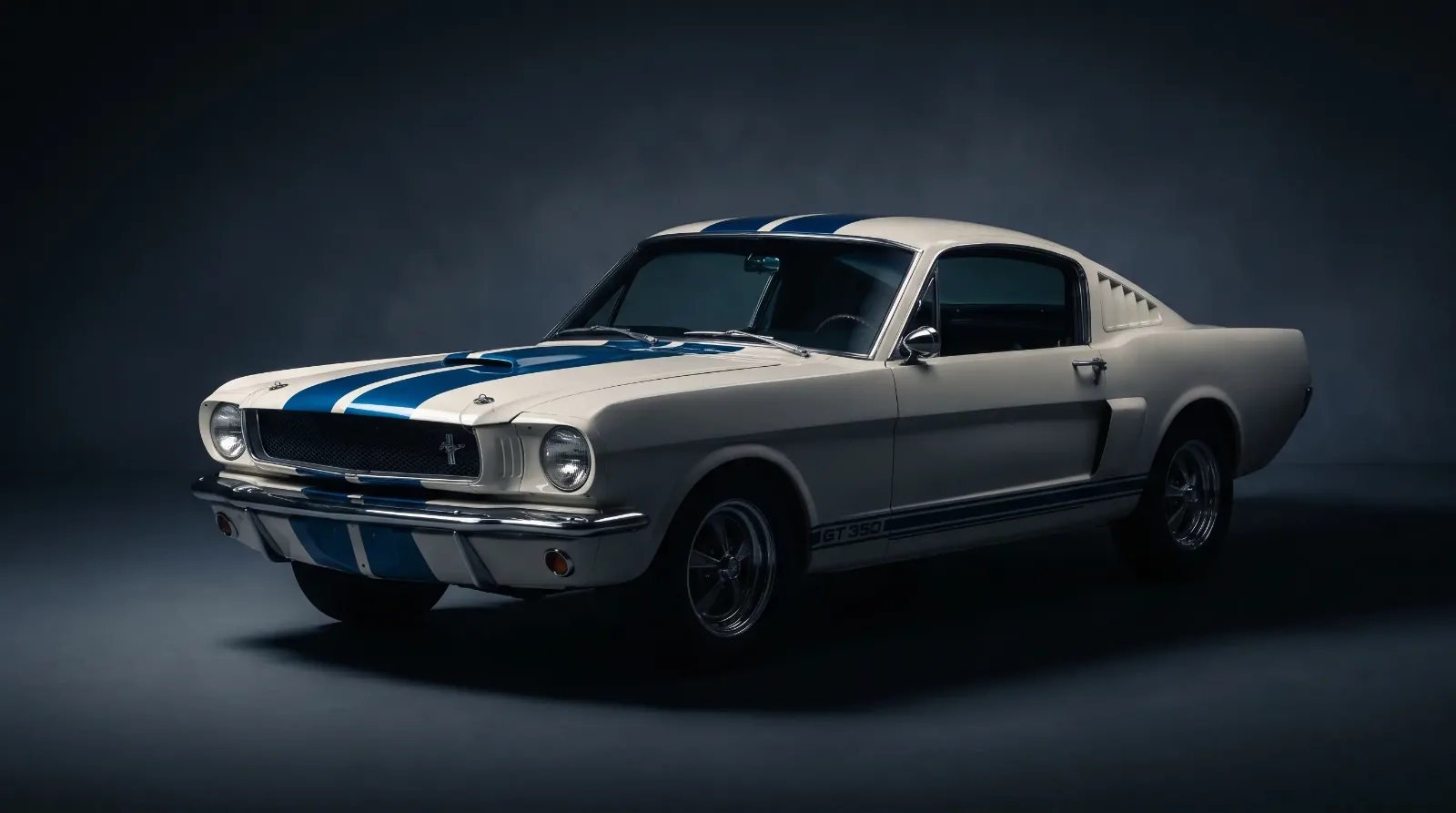 Classic Shelby GT350 Mustang fastback with racing stripes