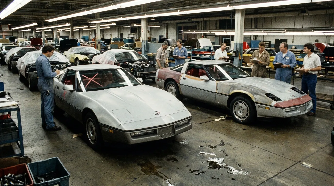 1983 Chevrolet Corvette pre-production prototype being evaluated in the factory before the scrapping order, one of only 43 built